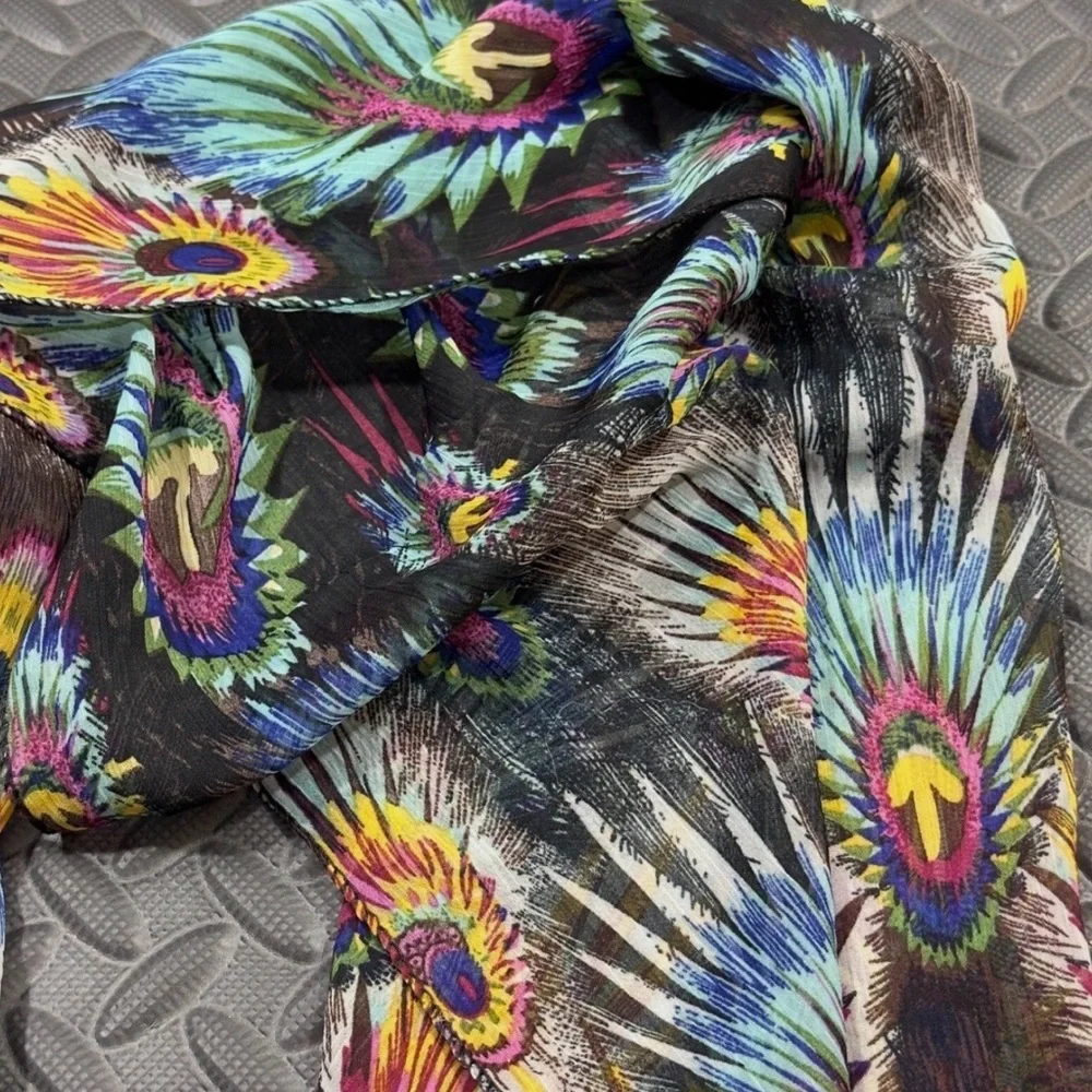 Peacock Feather Print Scarf Beach vacation Vintage Y2K